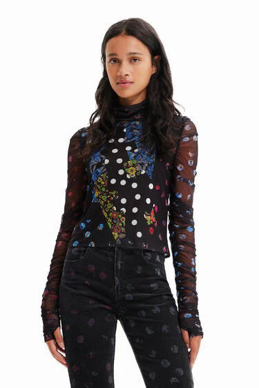 Desigual Tulle patchwork T-shirt with polka dots and flowers