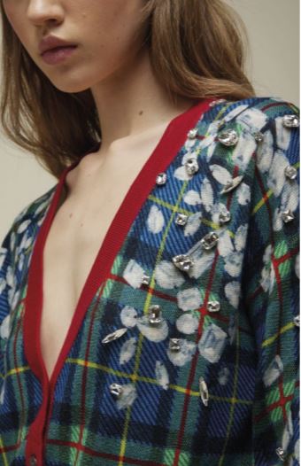 Jei's Tartan pattern with Rhinestone Applique Cardigan B261S