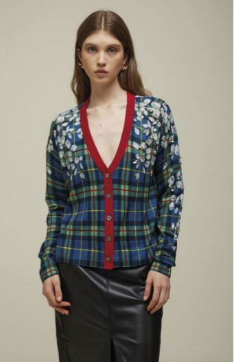 Jei's Tartan pattern with Rhinestone Applique Cardigan B261S