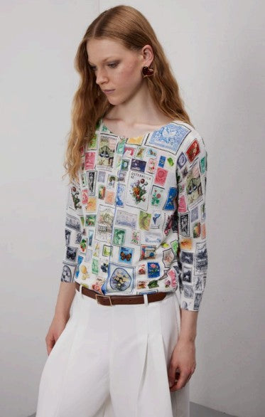 Jeis Cardigan 3/4 Sleeve Francobolli Print C135