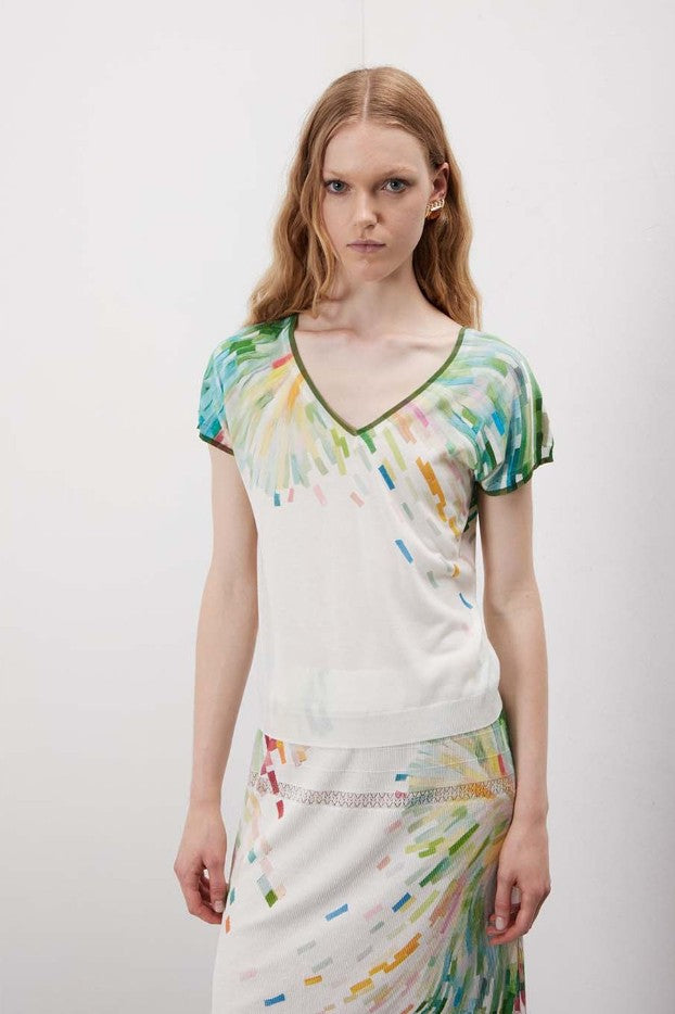 Jei's C265 Painting Pattern Short-Sleeve V-Neck Top