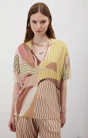 Jei's Oversize V-neck Color block Print C292