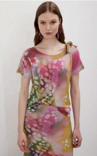 Jei's Boat Neck, Bow Detail, Short Sleeve Top w/ Shaded Finish C330