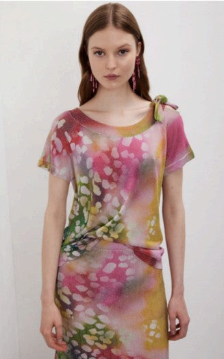 Jei's Boat Neck, Bow Detail, Short Sleeve Top w/ Shaded Finish C330