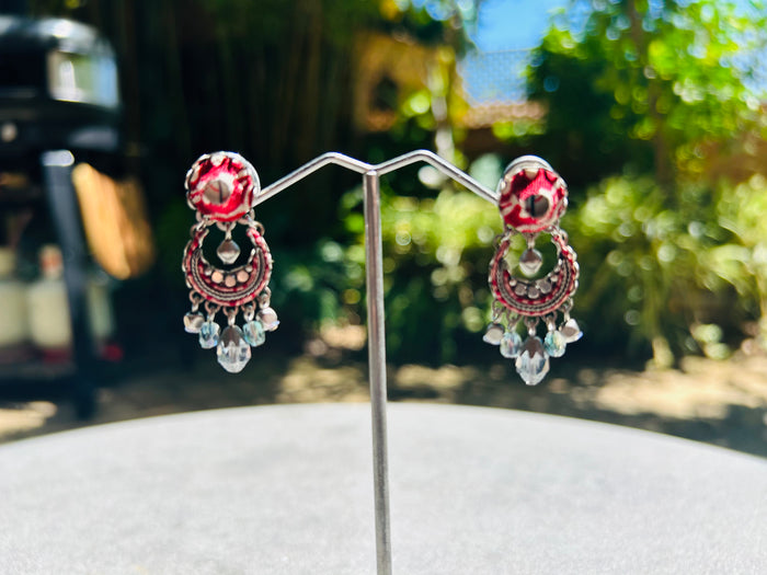 Ayalabar Rich Red Fabric Round Stud Earrings