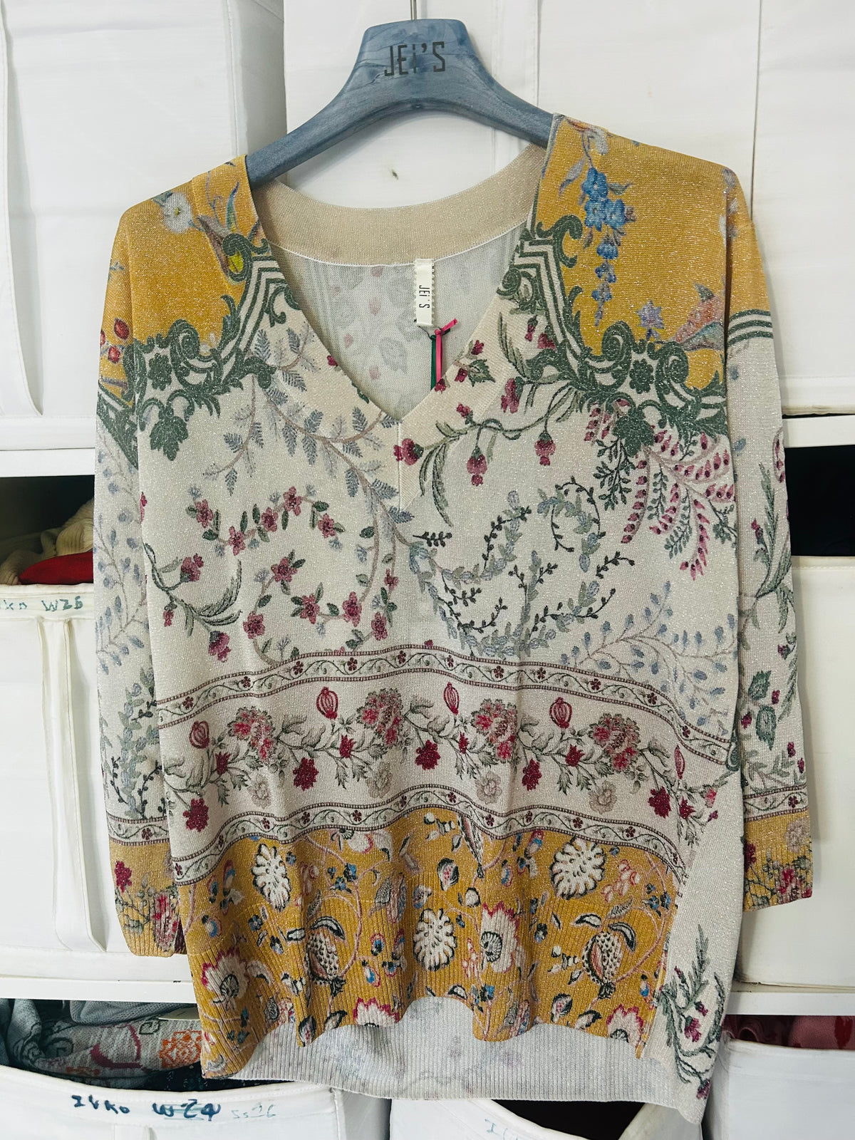 Jei's C314 Wallpaper Pattern Oversized V-Neck 3/4-Sleeve Sweater