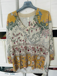 Jei's C314 Wallpaper Pattern Oversized V-Neck 3/4-Sleeve Sweater