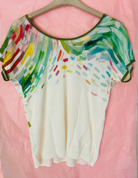 Jei's C265 Painting Pattern Short-Sleeve V-Neck Top