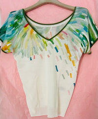 Jei's C265 Painting Pattern Short-Sleeve V-Neck Top