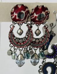 Ayalabar Rich Red Fabric Round Stud Earrings