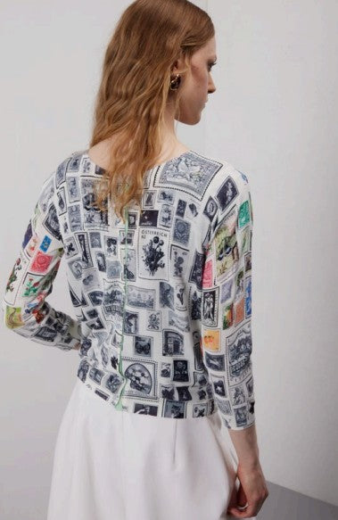 Jeis Cardigan 3/4 Sleeve Francobolli Print C135
