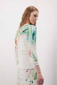 Jei's c261 Painting Pattern 3/4-Sleeve V-Neck Pointelle Sweater