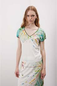 Jei's C265 Painting Pattern Short-Sleeve V-Neck Top