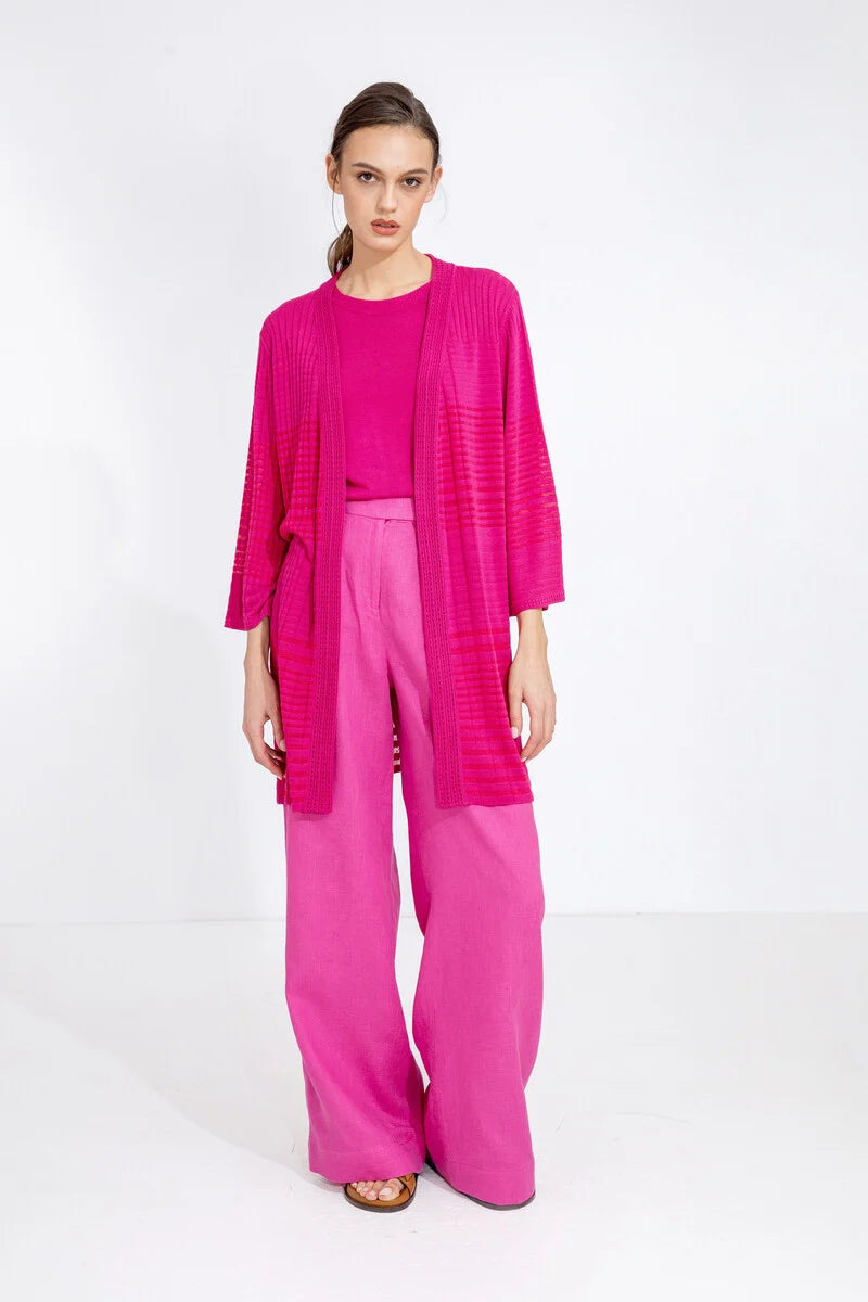 Long Cardigan Structure Pattern Magenta Wash