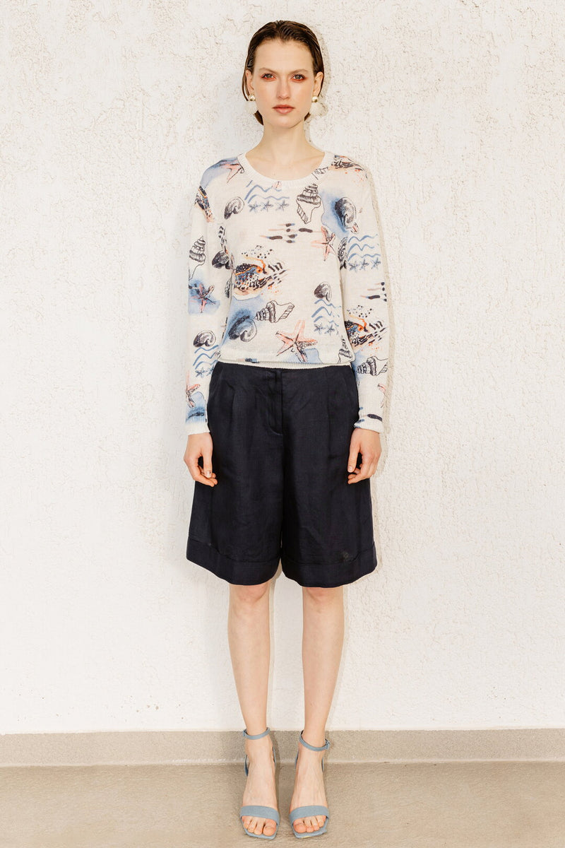 Printed Pullover, Seabed Motif White