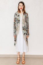 Long Printed Cardigan, Lotos Motif