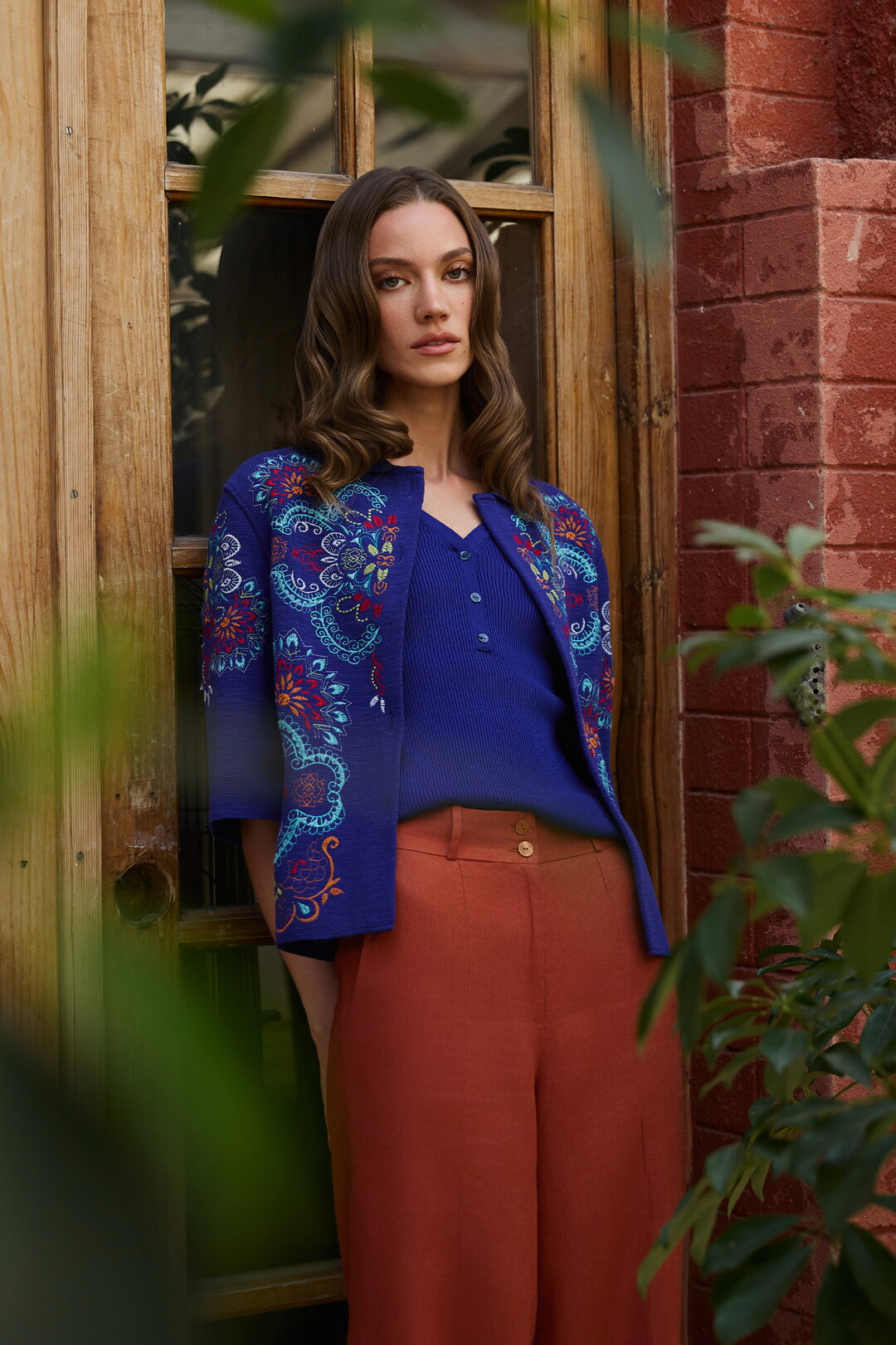 Jacket with Embroidery, Ornament Pattern - Navy Wash