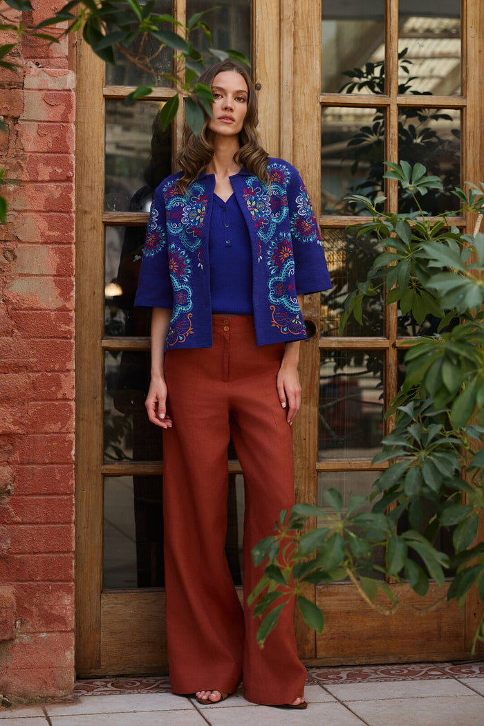 Jacket with Embroidery, Ornament Pattern - Navy Wash