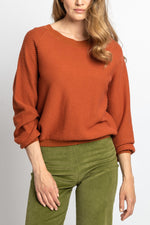 Solid O-Neck Pullover, Structure Pattern - Bronze Wash