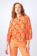 Viscose Shirt, Retro Motif Peach Wash