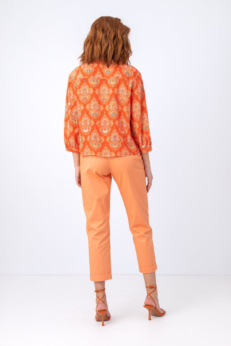 Viscose Shirt, Retro Motif Peach Wash