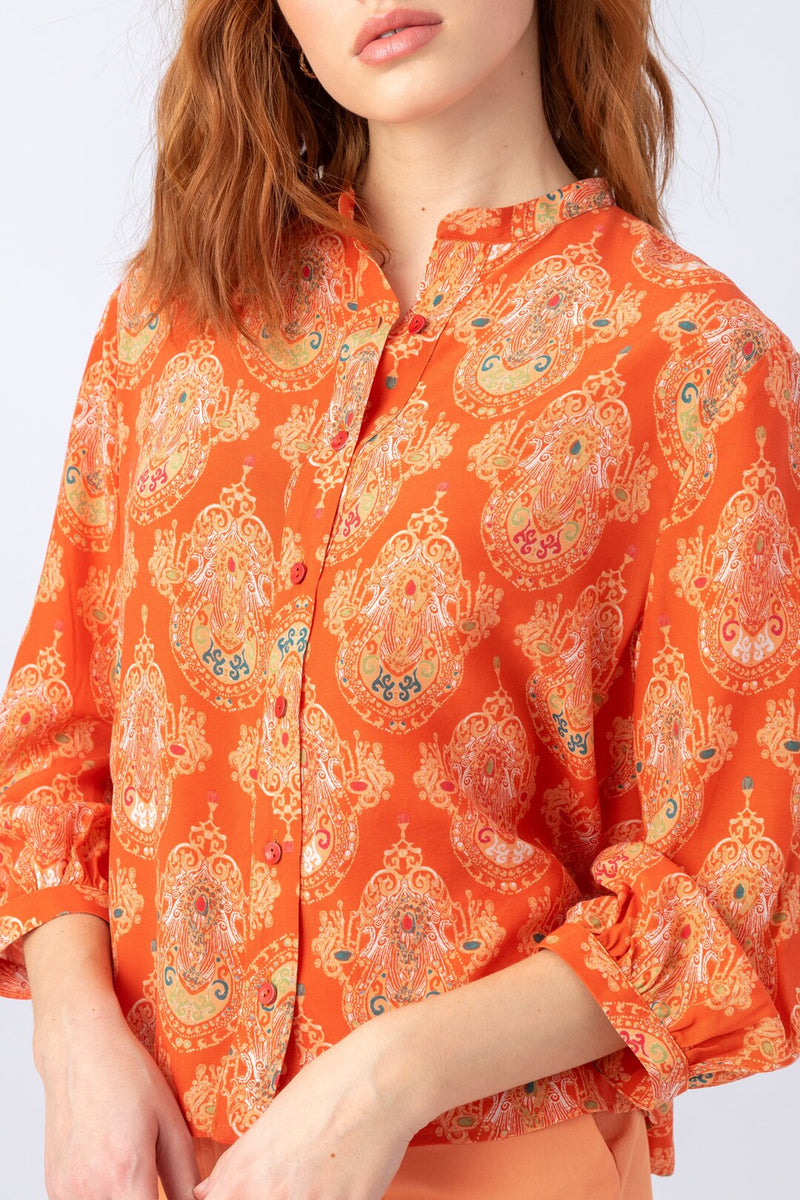 Viscose Shirt, Retro Motif Peach Wash