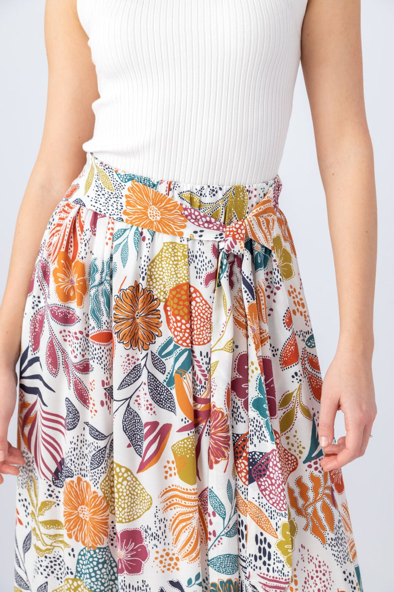 Viscose Midi Skirt, Sea Plants Motif