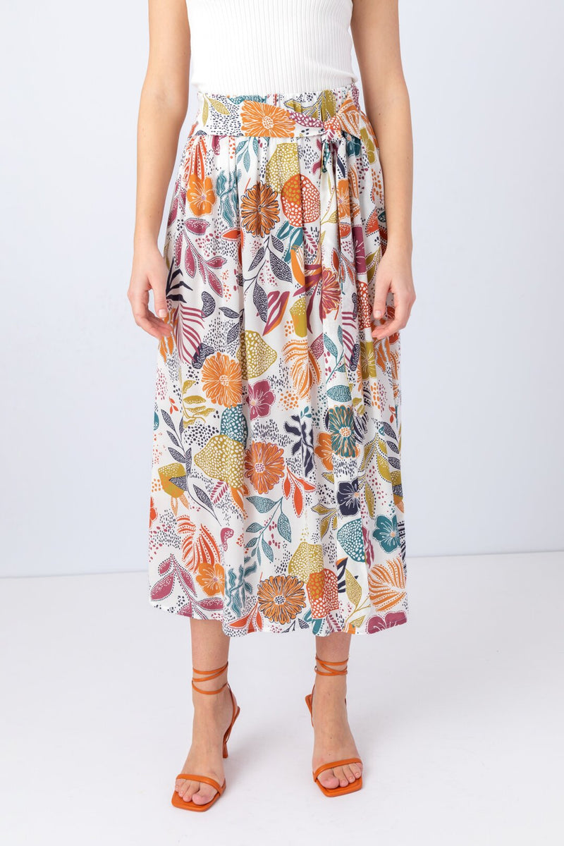 Viscose Midi Skirt, Sea Plants Motif