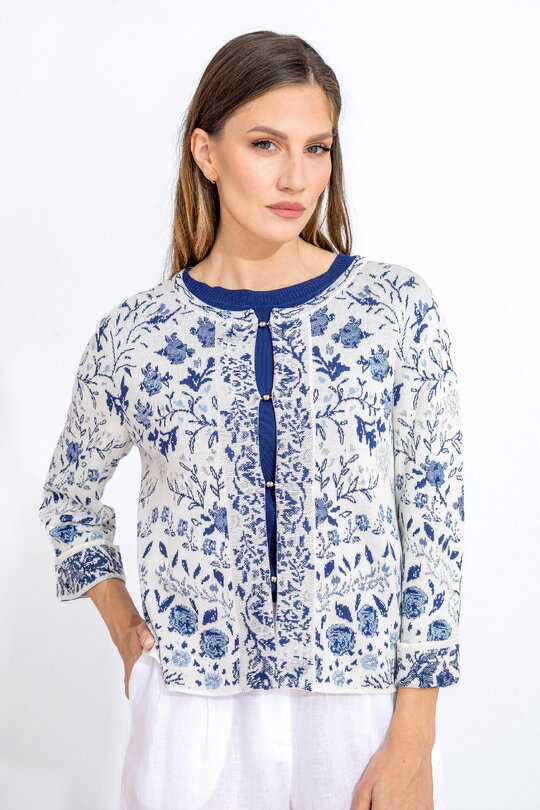 Cropped Jacquard Cardigan Andalusia Pattern