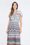 Printed Linen Dress, Papryus Motif