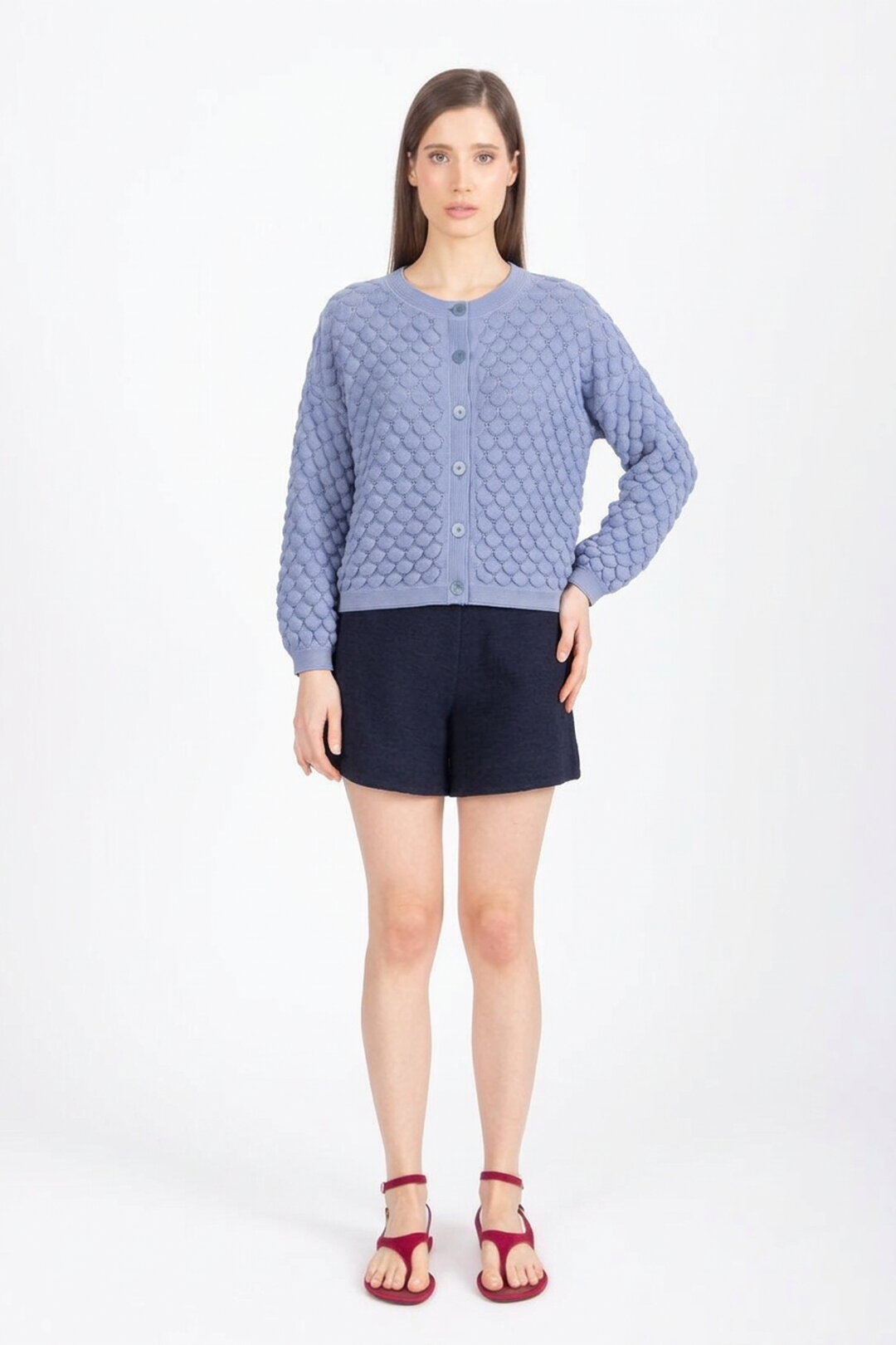 Solid Cardigan, Structure Pattern - Smokeblue Wash -“Only 1 Available”