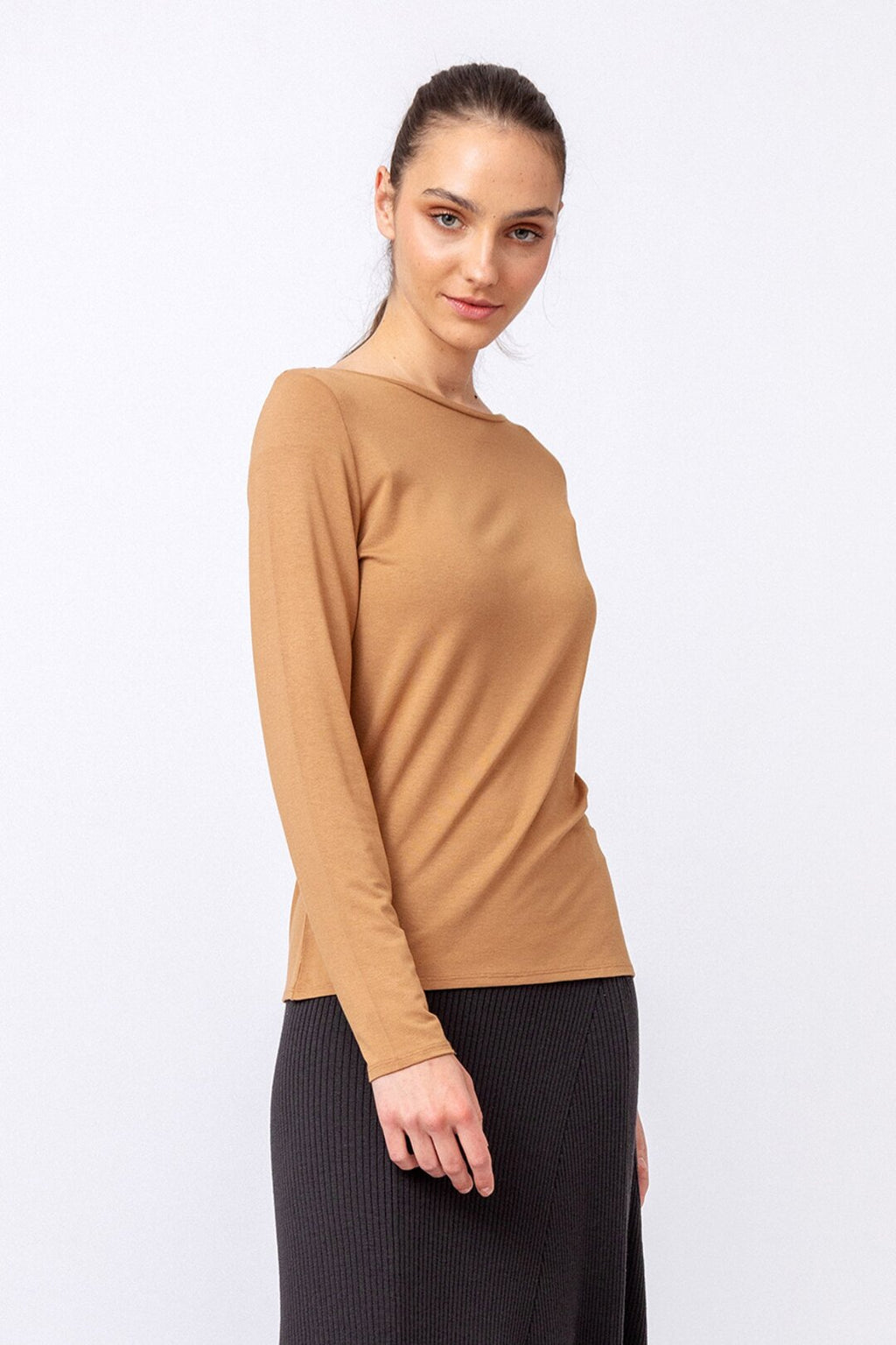 T-Shirt, Boat-Neck Brown Wash