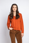 Solid V- Neck Pullover - Bronze Wash