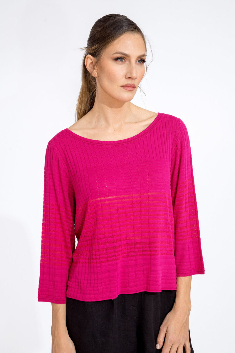 Boat neck Pullover, Structure Pattern Magenta Wash