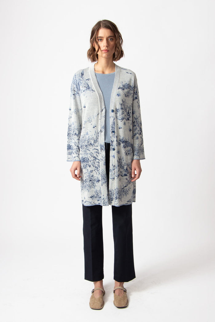 Long Cardigan, Garden Nostalgic Pattern Blue China