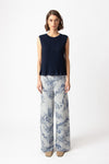 Jacquard Pants, Garden Nostalgic Pattern China Blue Wash