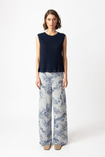 Jacquard Pants, Garden Nostalgic Pattern China Blue Wash