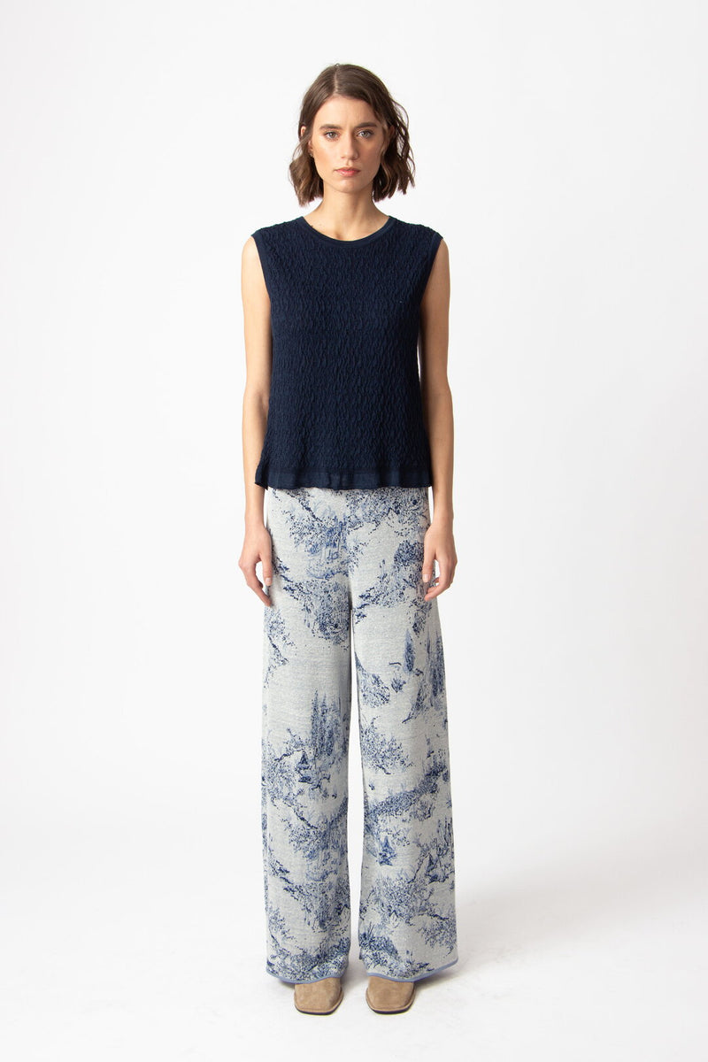Jacquard Pants, Garden Nostalgic Pattern China Blue Wash