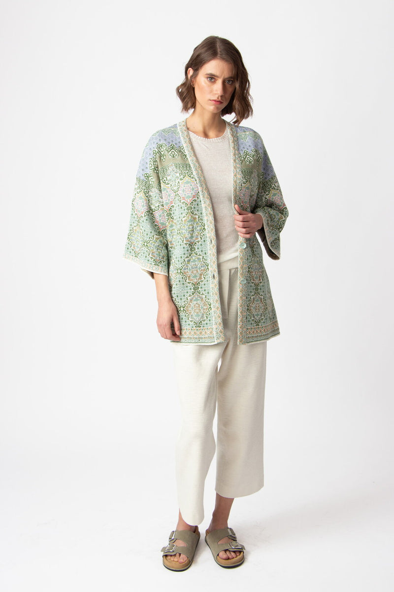 Long Cardigan, Morocco Pattern Pastel Green Wash