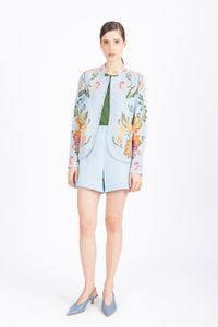 Buttoned Jacket, Floral Pattern - Sky Wash
