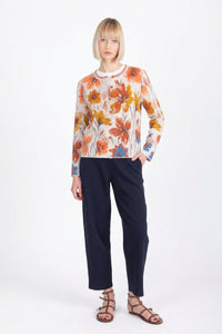 Ivko Jacquard Cardigan, Floral Pattern - Orange & White Wash