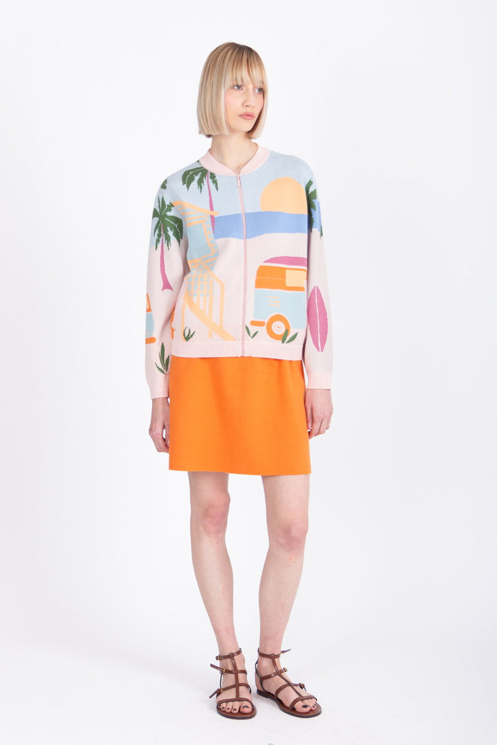 Jacquard Bomber Jacket, Urban Fun Pattern Light Pink Wash