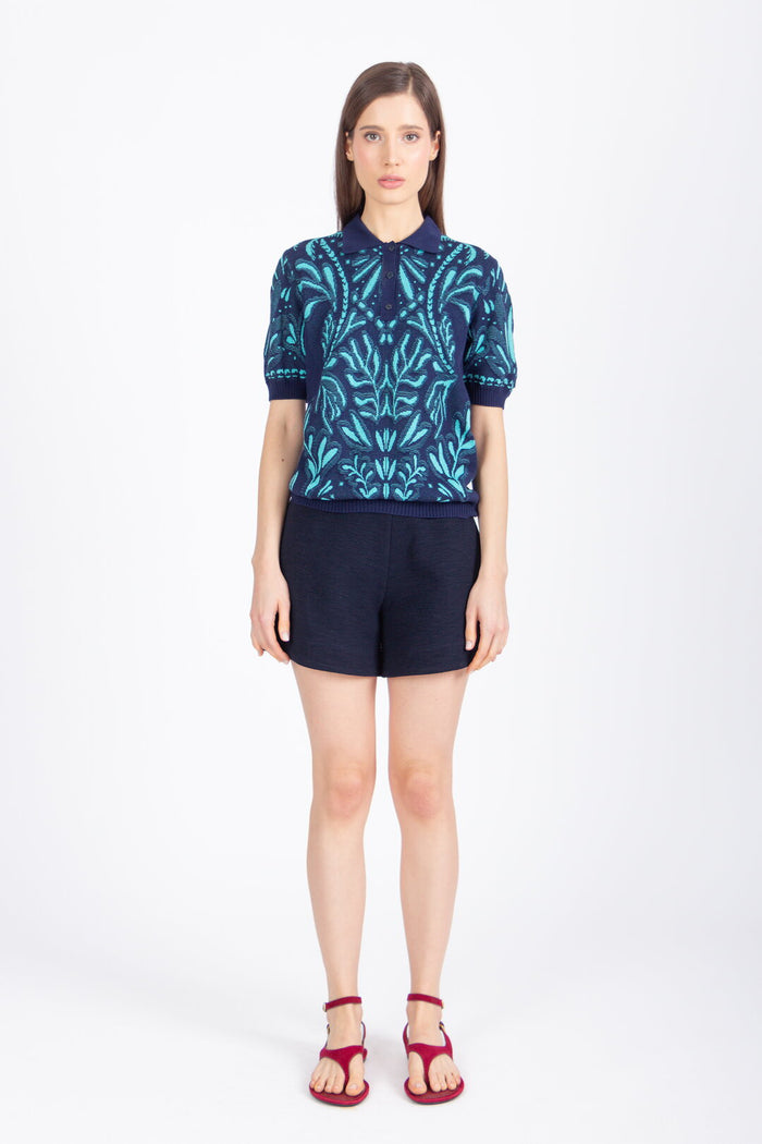 Jacquard Pullover, Urban Botanic Pattern - Navy Wash - “Only 1 Available”