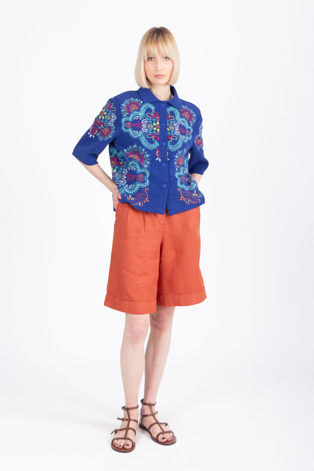 Jacket with Embroidery, Ornament Pattern - Navy Wash