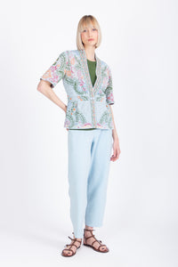 Cardigan V-Neck, Ornament Pattern - Sky Wash