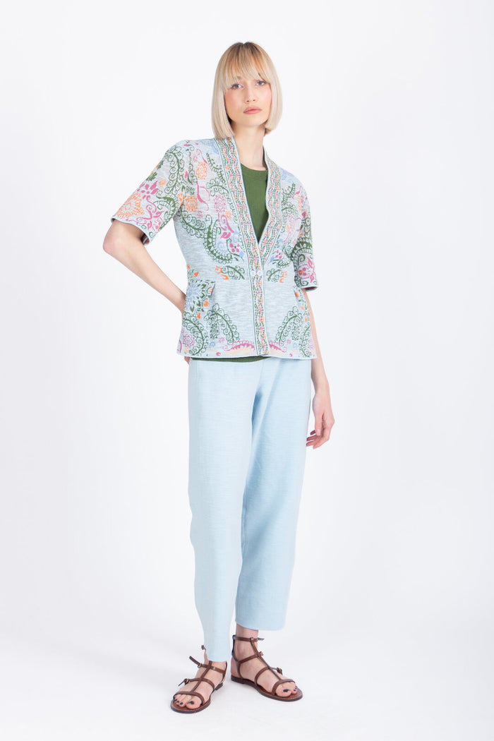 Cardigan V-Neck, Ornament Pattern - Sky Wash