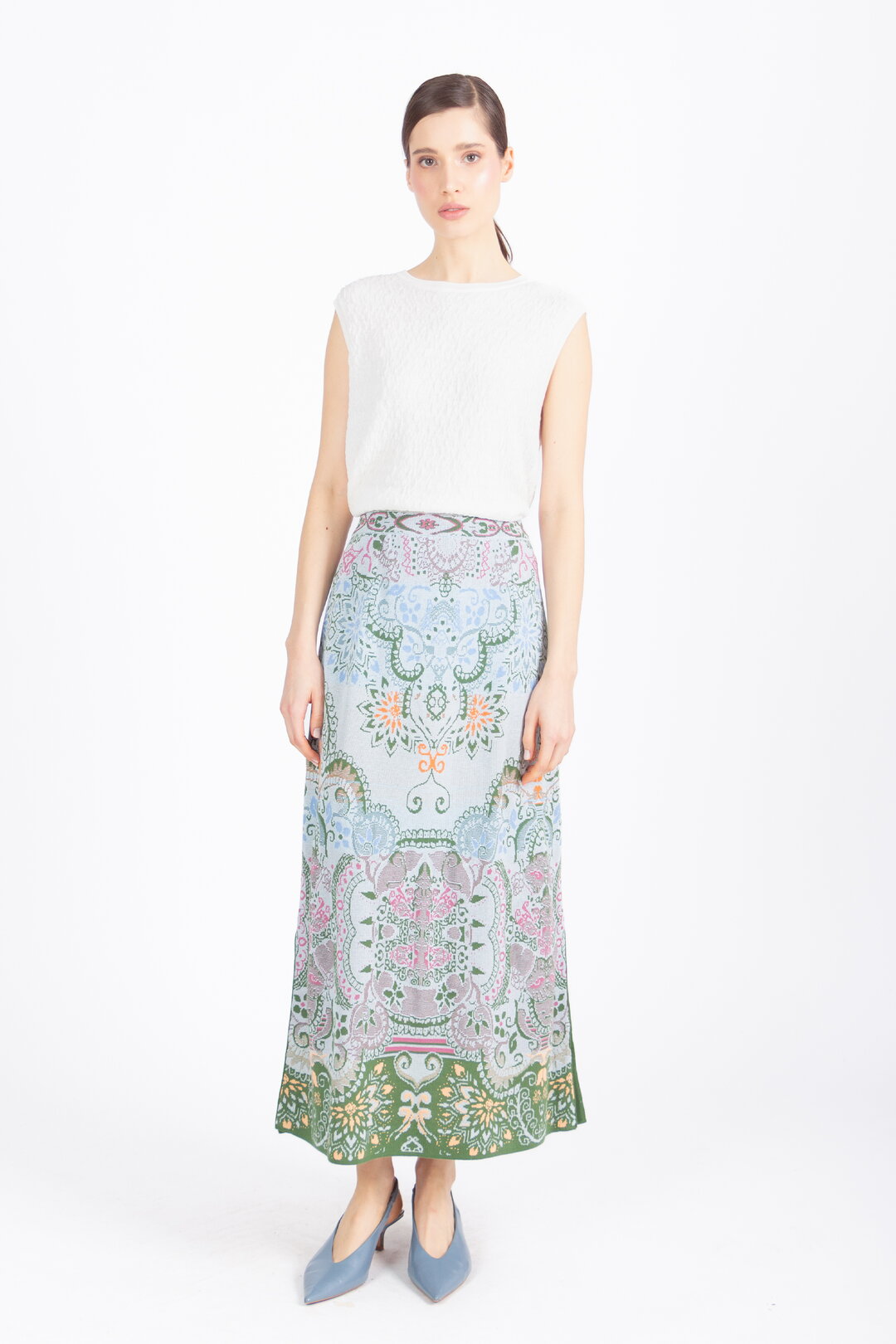 Long Skirt, Ornament Pattern - Sky Wash - “Only 1 Available”