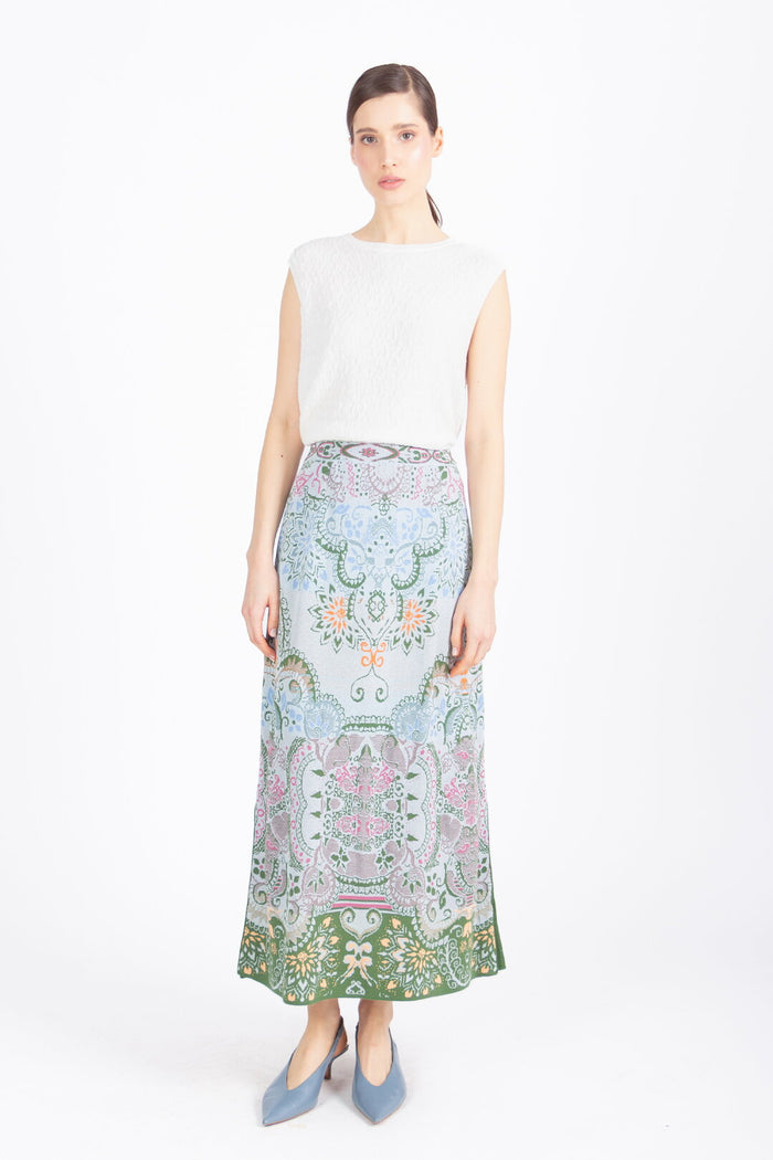 Long Skirt, Ornament Pattern - Sky Wash - “Only 1 Available”