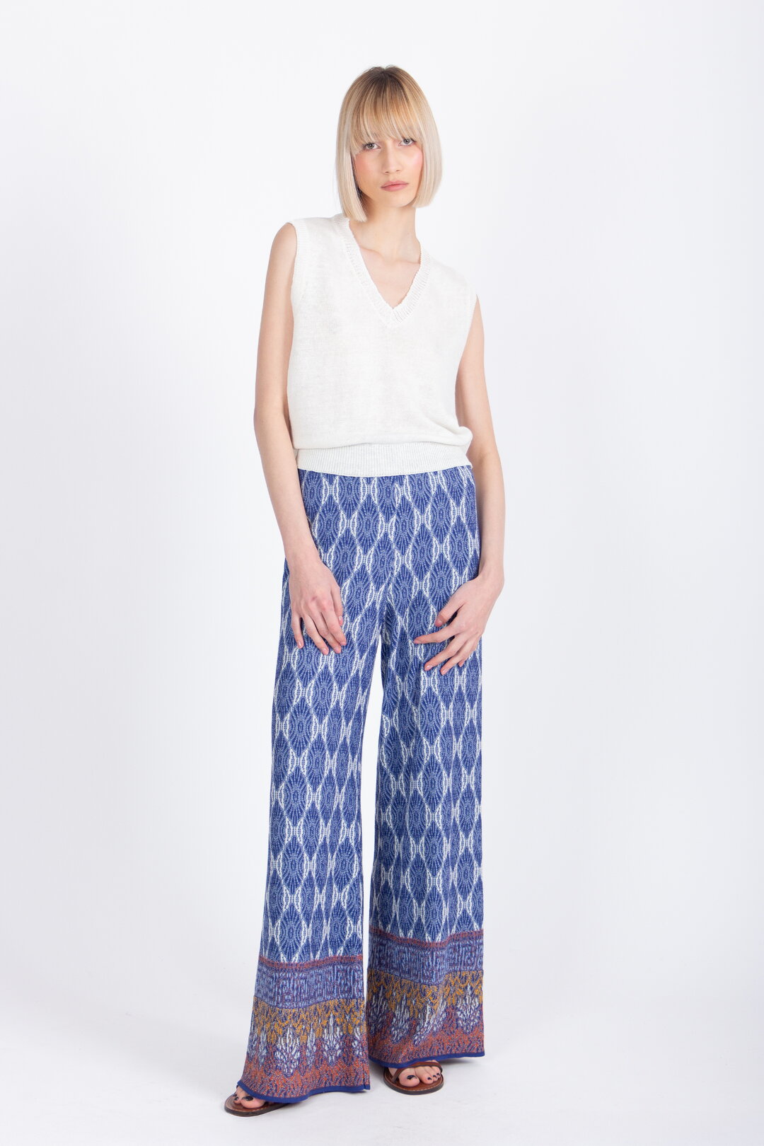 Jacquard Pants, Mediterranean Pattern - Navy Wash