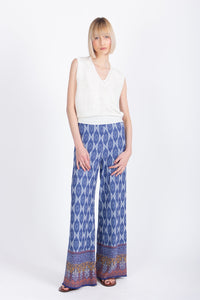 Jacquard Pants, Mediterranean Pattern - Navy Wash